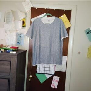 ZARA Blue Denim Speckled Fitted Tshirt XL